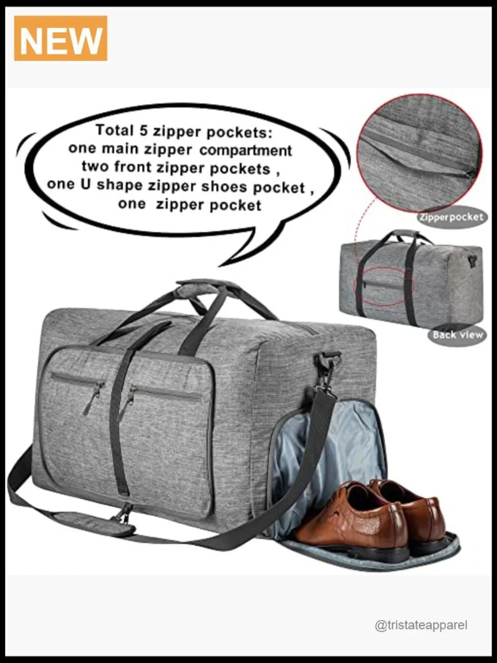 65L Foldable Travel Duffel Bag with Shoe Compartment, Lightweight Weekender